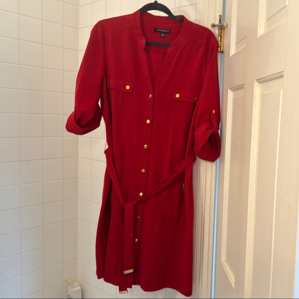 Sharagano 14 never worn Red Button-Up Dress with Gold Accents